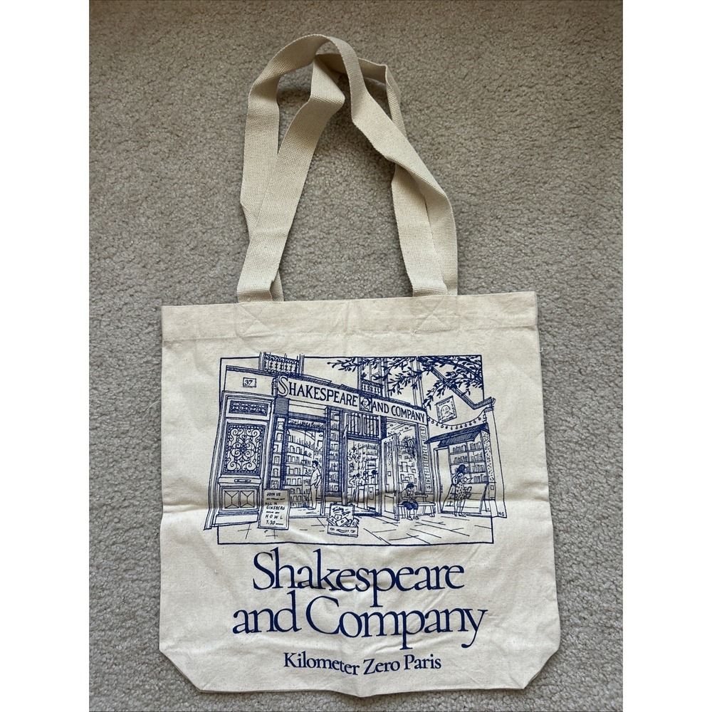New Shakespeare and Company Paris Beige Blue Bio Cotton Tote Bag Bookstore
